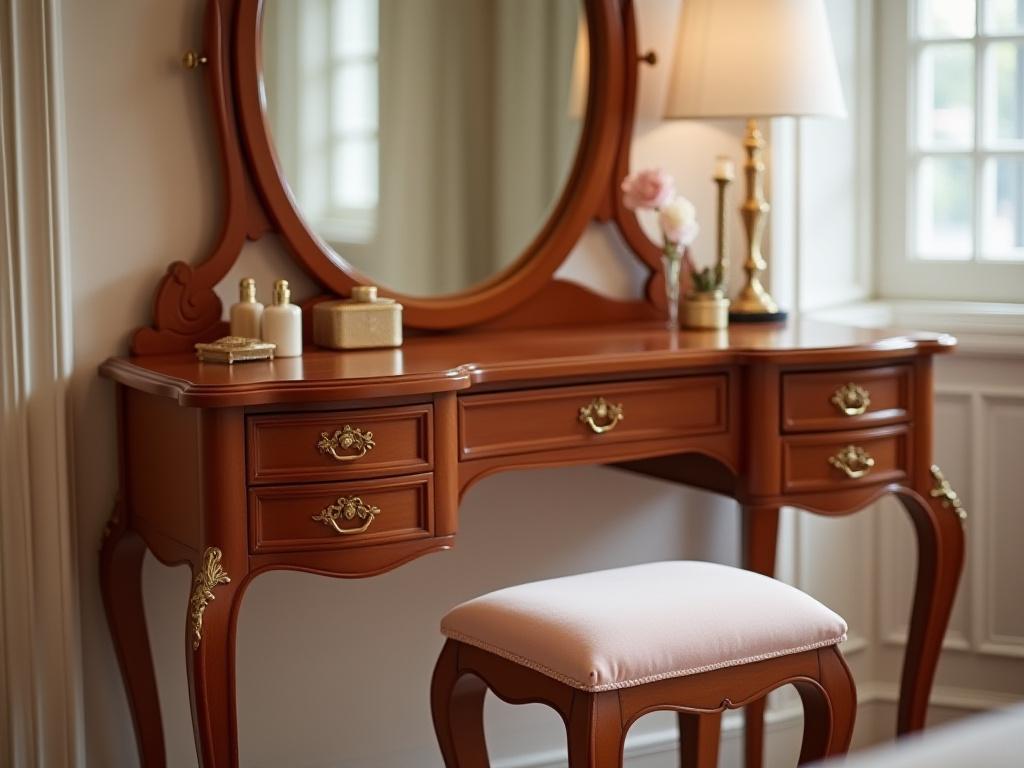 寝室に置かれたドレッシングテーブルと椅子の制作事例